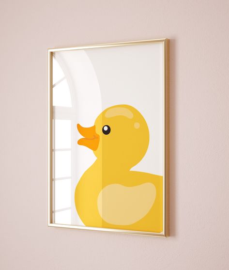 Rubber Duck Nursery, Rubber Ducky Nursery, Nursery Themes Yellow, Ducky Nursery, Nursery Minimal, Duck Wall Art, Duck Nursery, Baby Animal Nursery Art, Kids Bathroom Art