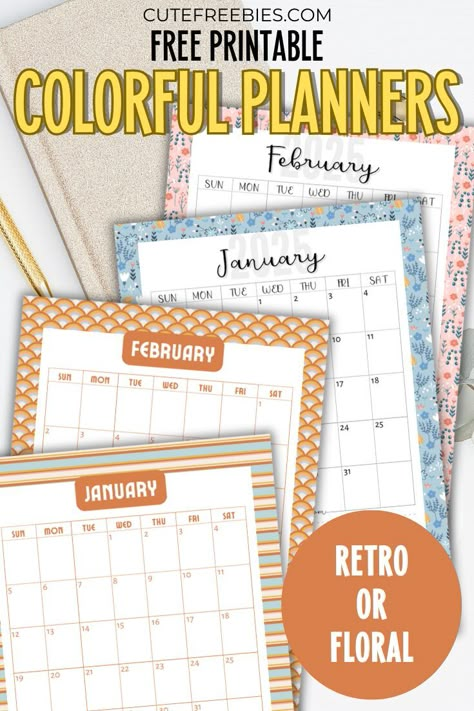 Free Colorful Calendar Templates For 2025 – Printable PDF - Cute Freebies For You 2025 Printable, Colorful Calendar, Free Printable Calendar Templates, Colorful Planner, Editable Calendar, Coloring Calendar, Calendar Templates, Free Printable Calendar, 2025 Calendar