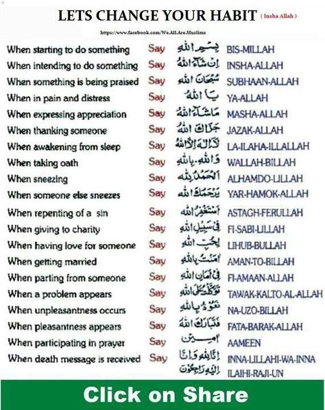 Ever wonder when to utter those Arabic phrases that Muslims sprinkle into their conversation?  This will help :) Coran Quotes, Islam Lesson, Arabic Phrases, Coran Islam, Islam Hadith, Islamic Information, Ramadan Quotes, Learn Quran, Islamic Teachings