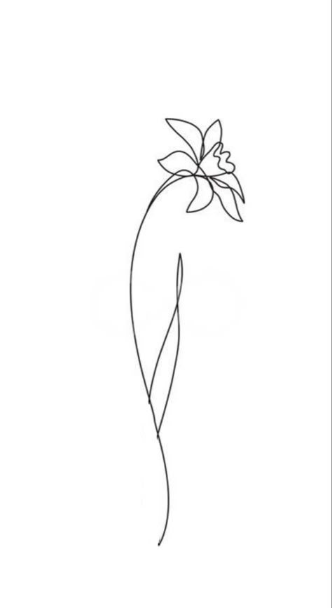 Daphadil Flower Tattoo Simple, Narcissus Line Drawing, Daffodil One Line Drawing, Simple Daffodil Tattoo Design, Hummingbird Daffodil Tattoo, Daphodile Flower Tattoo, Dainty Daffodil Tattoo Design, Flame Flower Tattoo, Line Drawing Daffodil