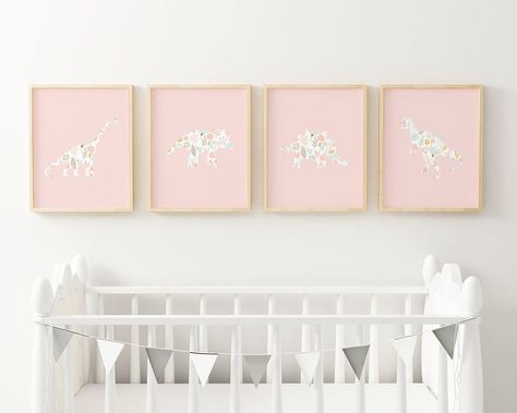 Girl Dinosaur Nursery, Dinosaur Nursery Girl, Girl Dinosaur Party Decorations, Floral Dinosaur, Girly Dinosaur, Baby Penelope, Big Kid Bedroom, Dinosaur Nursery Decor, Dinosaur Birthday Party Decorations