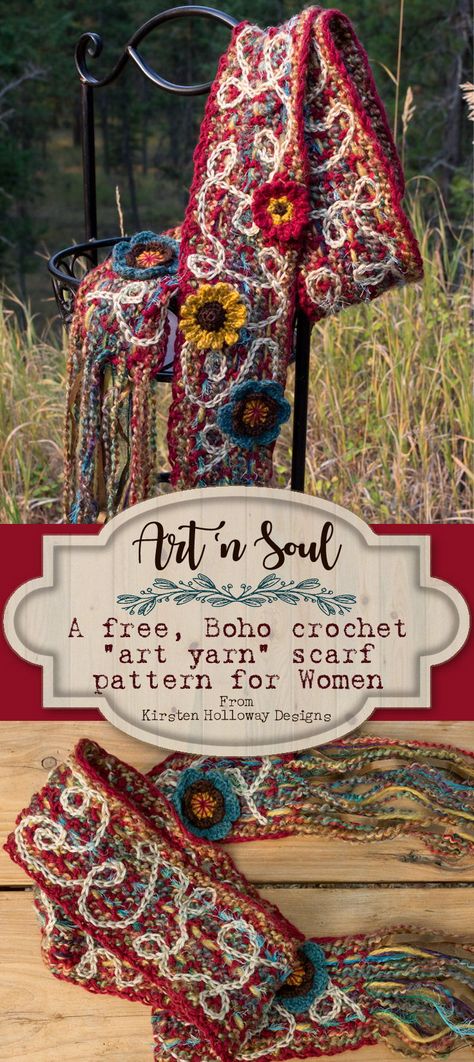 Funky Crochet Scarf Pattern, Crochet Sampler Scarf, Dk Yarn Crochet Hat Patterns Free, Boho Knitting Patterns Free, Dk Crochet Patterns Free, Bulky Yarn Crochet Patterns Free, Boho Crochet Shawl Pattern Free, Art Yarn Projects, Boho Knitting Patterns