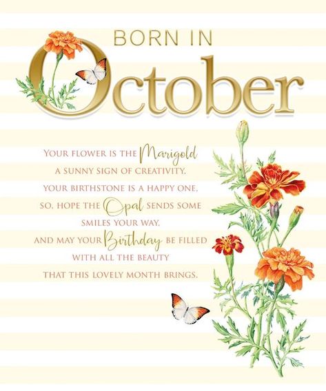 Birthday Wishes For Women, Flower Marigold, October Month, Birthday Verses, Born In October, Cherry Orchard, Special Birthday Cards, Birthday Card Sayings, Happy Birthday Wishes Cards