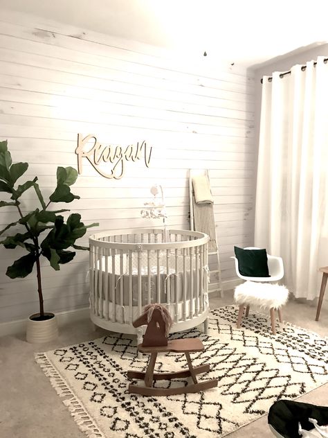 My baby girls room  Nursery Inspiration.  Restoration Hardware round Ellery Crib Nursery Ideas Round Crib, Nursery With Round Crib, Round Bassinet Nursery, Round Crib Nursery Girl, Circle Crib Nursery, Round Crib Nursery, Round Baby Cribs, Round Crib