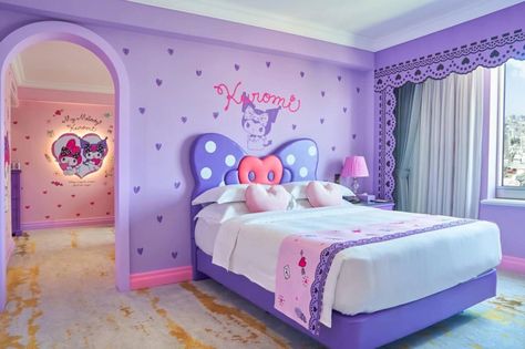 Kuromi Bedroom Ideas, Kuromi Room, Sleeping Room Design, Castle Bed, Hello Kitty Shop, Hello Kitty Crafts, Hello Kitty Rooms, Sleeping Room, Dekorasi Kamar Tidur