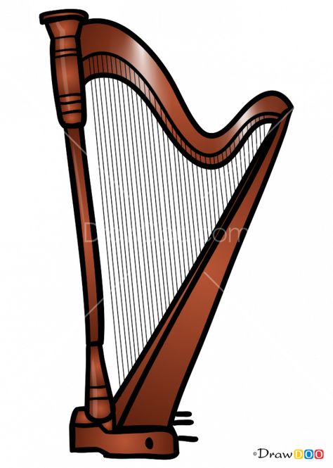 How to Draw Harp, Musical Instruments Harp Drawing Easy, Drawing Of Musical Instruments, Harp Instrument Drawing, String Instruments Drawing, Drawing Musical Instruments, Harp Instrument, Music Instruments Drawing, Harp Drawing, Music Cake Ideas