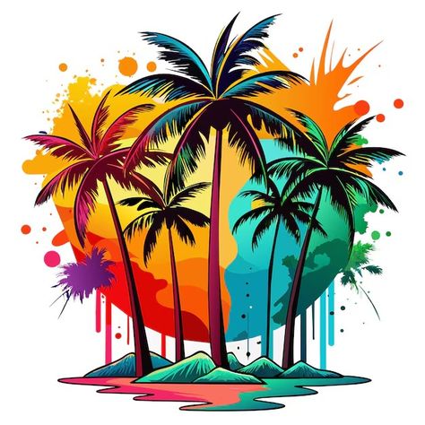 Digital Dream Weaver Author Portfolio | Freepik Hawaii Graphic Design, Summer Illustration Design, Beach Sublimation, Palm Tree Silhouette, Whatsapp Profile Picture, T Shirt Design Template, Dream Weaver, Print Design Art, Tshirt Printing Design