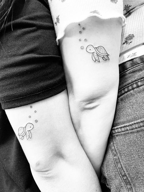 These tats symbolize our perseverance and love for the sea. Matching Holiday Tattoos, Minimalist Matching Tattoos, Ocean Life Tattoos, Seagull Tattoo, Matching Friend Tattoos, Matching Tats, Small Couple Tattoos, A Tattoos, Matching Friend