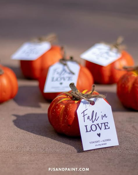 Fall In Love Engagement Party Decor, October Wedding Favors, Pumpkin Party Favors, Fall Reception, Fall Themed Wedding, Fall Engagement Parties, Engagement Party Themes, Autumn Reception, Fall In Love Bridal Shower