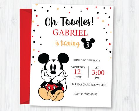 Mickey birthday invitation, Red Black and Yellow Mickey Mouse invitate | Birthday, Boys, Polka Dot Printable Intant download https://etsy.me/3MfQXqt #birthday #mickeymouseinvitation #mickeymouseparty #mickeymousebirthdayinvite #personalisedbirthdaycard Mickey Mouse Invitations 1st Birthday, Invitacion Mickey Mouse, Mickey Mouse Party Invitations, Mickey Mouse Birthday Invitation, Mickey Mouse Birthday Theme, Mickey Invitations, Mickey Mouse Bday, Mickey Mouse Themed Birthday Party, Mickey Mouse Birthday Invitations