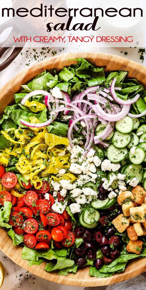 Mediterranean Salad Bowl, Taverna Salad, Medditeranean Salad, Carlsbad Cravings Recipes, Mediterranean Salad Recipes, Mediterranean Chopped Salad, 30 Minute Meals Chicken, Traditional Salad, Mediterranean Salad Recipe