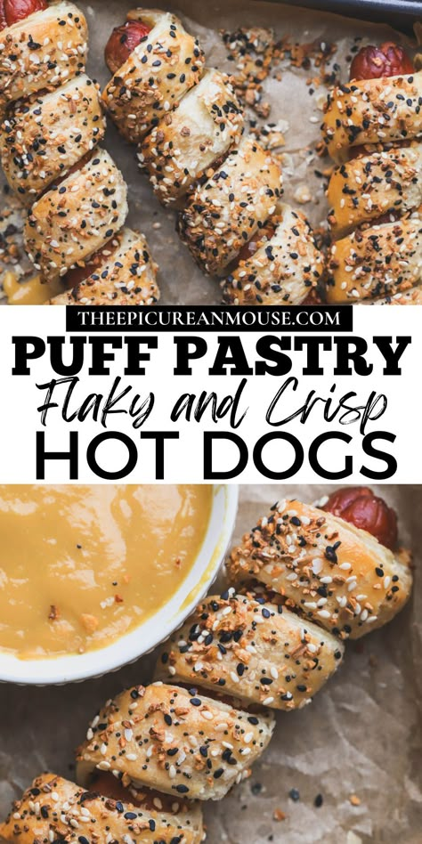 Puff Pastry Hot Dog, Hot Dog Appetizers, Puffed Pastry, Everything Seasoning, Easy Make Ahead Appetizers, The Kitchen Food Network, Cottage Food, Breakfast Meeting, Homemade Honey Mustard