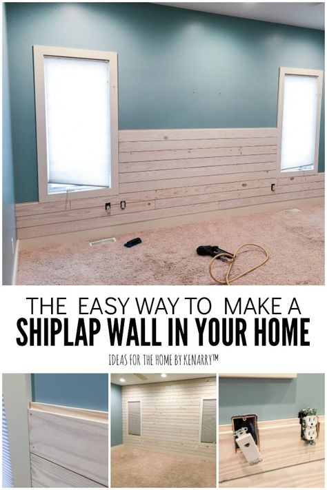 Love the look of white washed wood plank accent walls? Learn how to make a DIY shiplap wall to add rustic farmhouse style to your master bedroom, living room, bathroom, or any room! #plankwall #shiplap #kenarry #ideasforthehome Diy Shiplap Wall, Shiplap Bedroom, White Washed Wood, Floor Makeover, Shiplap Wall Diy, Shiplap Accent Wall, Shiplap Wall, Diy Shiplap, Diy Accent Wall