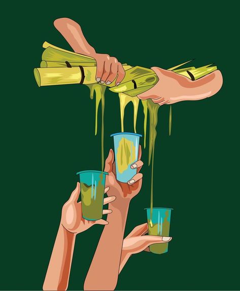 Sugarcane juice concept vector illustration Illustration Advertisement, Sugarcane Aesthetic, Sugarcane Drawing, Food Advertisement, Juice Illustration, Sugarcane Painting, Sugarcane Illustration, Sugarcane Juice Logo, Juice Poster Design Creative