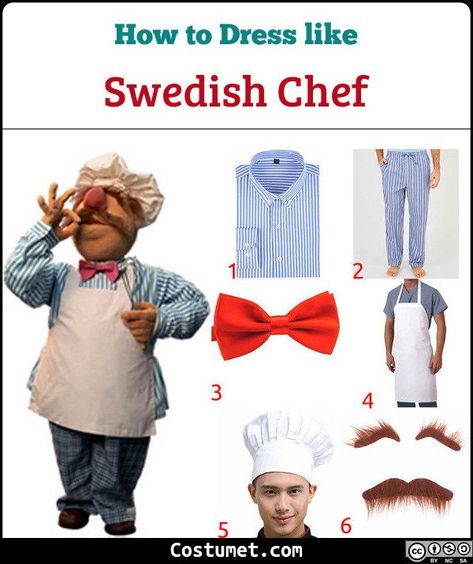 Swedish Chef Costume, Muppets Costume, Vocabulary Parade, Muppets Party, Chef Costume, Red Bowtie, Halloween Parejas, Chicken Costumes, Swedish Chef