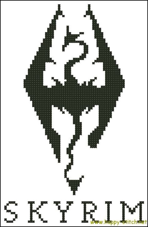 Skyrim logo cross stitch pattern Skyrim Cross Stitch Pattern, Skyrim Embroidery, Skyrim Cross Stitch, Skyrim Pixel Art, Skyrim Party, Skyrim Logo, Sewing Logo, Cross Stitch Embroidery Patterns, Nerd Crafts