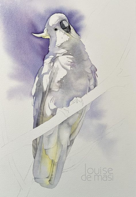 A Simplified Painting from a Detailed Subject — Louise De Masi Watercolour Artist Cockatoo Painting, Thumbnail Sketches, Happy Paintings, Color Harmony, Painting Process, Black Lamps, Watercolor Techniques, Complementary Colors, Watercolor Artist