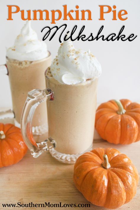 Southern Mom Loves: Pumpkin Pie Milkshake {Recipe} Pie Milkshake, Apricot Smoothie, Southern Mom, Leftover Pumpkin, Milkshake Recipe, Pumpkin Spice Syrup, Pumpkin Treat, Milkshake Recipes, Fall Food