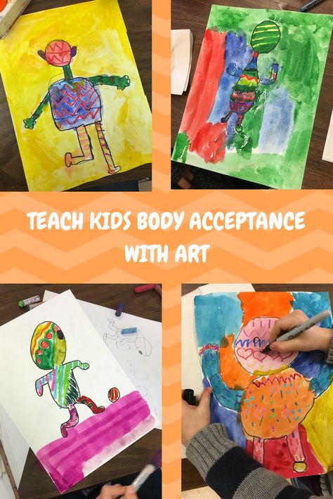 Body Positive Art Activities For Kids This super fun art activity helps kids to visualize their bodies in a positive way, celebrating all the fun things their bodies can do! Check out this art lesson, and the accompanying kids book, The Body Book, at The Wild Garden Teachers Pay Teachers store. #bodypositive #kidsart #tpt Body Image Activities, Positivity Activities, Camp Hope, Body Positive Art, Positivity Art, Art Therapy Directives, Artist Ideas, Mindful Art, Body Image Art