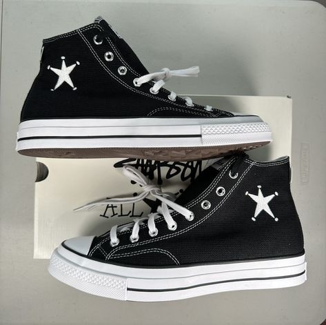 Stussy Converse x Stussy Chuck Taylor 70 High Top Black | Grailed Converse X Stussy, Stussy Shoes, Stussy Converse, Closet Necessities, Chuck 70s, Stussy Men, Chuck Taylor 70, Indie Jewelry, Black High Tops