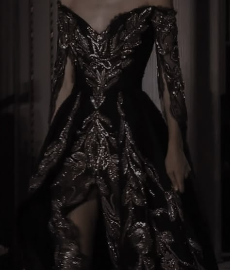 Black Dresses Aesthetic Royal, Dark Royalty Aesthetic Dress, Black And Silver Fantasy Dress, Dark Royalty Dress, Black And Gold Royal Aesthetic, Shadow And Bone Outfit Inspiration, Dark Medieval Dress, Dark Royalty Aesthetic Princess Dress, Acotar Inspired Dresses