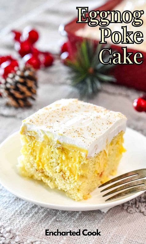 Egg Nog Poke Cake Holidays, Gingerbread Cake With Eggnog Frosting, Simple Sheet Cake, Eggnog Poke Cake, Eggnog Recipes, Eggnog Cake, Vegan Eggnog, Delicious Holiday Desserts, Chocolate Recipes Homemade