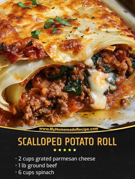 Easy and tasty recipes | Scalloped Potato Roll | Facebook Freezing Scalloped Potatoes, Scalloped Potato Roll, Scalloped Potato, Stuffed Potato Balls, Potato Roll, Supper Recipes, Scalloped Potatoes, Tasty Recipes, Red Meat