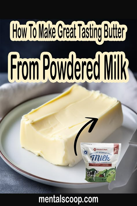 How To Make Great Tasting Butter From Powdered Milk Making butter from powdered milk is a simple and easy process that can result in a delicious and creamy spread for your toast or cooking needs. Butter From Powdered Milk, Cheese Recipes Homemade, Flavored Butter Recipes, Butter Recipes Homemade, Homemade Dry Mixes, Cooking Substitutions, Homemade Pantry, Making Butter, Homemade Condiments