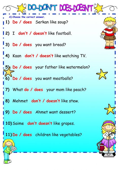 Do - does online activity for Elementary. You can do the exercises online or download the worksheet as pdf. Do Does Did Worksheets, Do Or Does Worksheet, Do Does Worksheet, Do Does, Simple Present Tense Worksheets, Elementry School, Speaking Activities English, Teaching Vowels, English Grammar For Kids