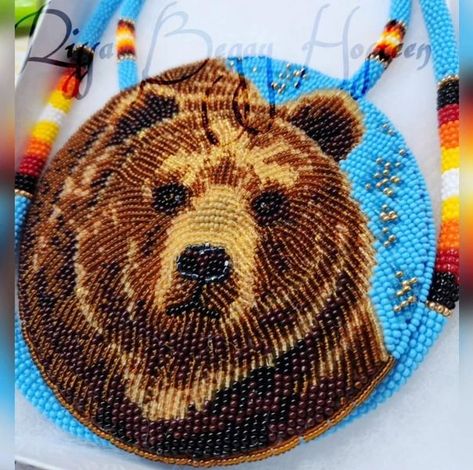 The Indigenous Bead Life | Sharing. I love beading bears | Facebook Beaded Bear Medallion, Bear Medallion, Beaded Bear, Symbols Of Protection, Beaded Medallion, Beadwork Ideas, Native American Crafts, American Crafts, Bead Work