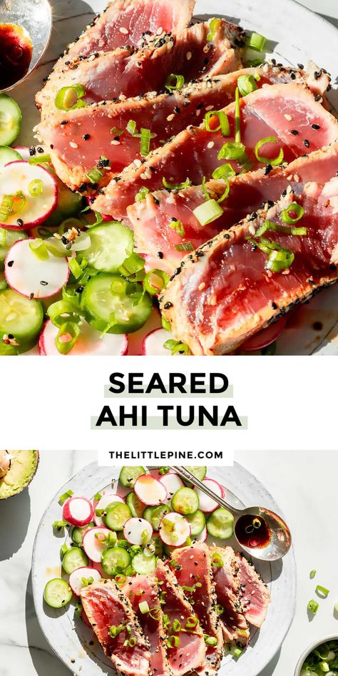 *NEW* With an easy marinade and perfect seasoning, this seared ahi tuna recipe is a quick and healthy, chef-inspired meal! #searedahituna #ahitunarecipe via @https://www.pinterest.com/thelittlepine Asian Tuna Recipes, Seared Ahi Tuna Recipe, Ahi Tuna Recipe, Seared Ahi Tuna, Ahi Tuna Steak, Tuna Recipe, Impressive Appetizers, Tuna Steak, Creamy Avocado Sauce