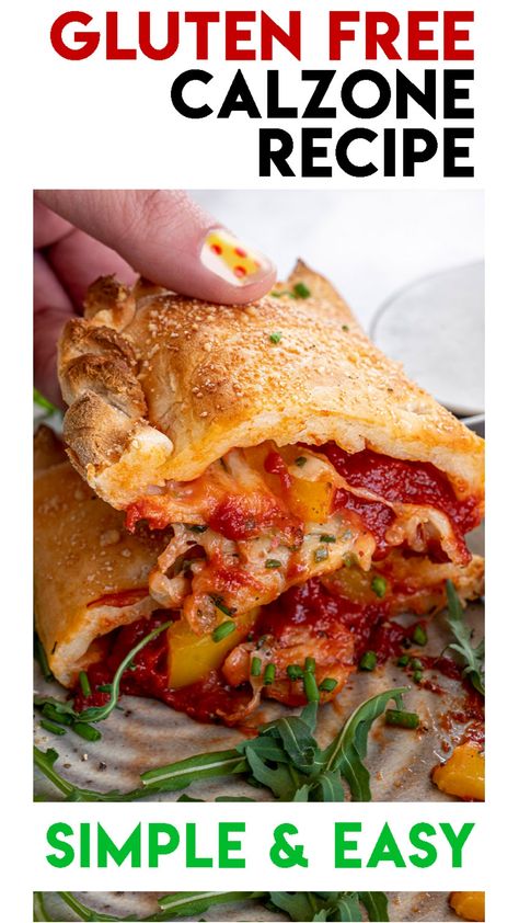 Gluten free calzone recipe - SUPER EASY step-by-step method included! The dough only needs 3 ingredients and no yeast AND it can be vegan/dairy free too. Gluten Free Calzone Recipe, Gluten Free Calzone, Low Fodmap Vegan, Fodmap Vegan, Pizza Lunch, Calzone Recipe, Cook Smarts, Gluten Free Recipes For Dinner, Dairy Free Options