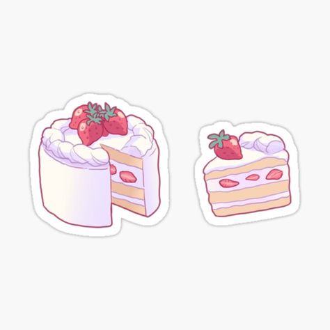 Cake Stickers | Redbubble Strawberry Cake Sticker, Cake Stickers Printable, Cake Sticker Design, Cute Cake Sticker, Cake Drawing Aesthetic, Stiker Cake, Cute Aesthetic Stickers, Cake Printable, Cake Stickers