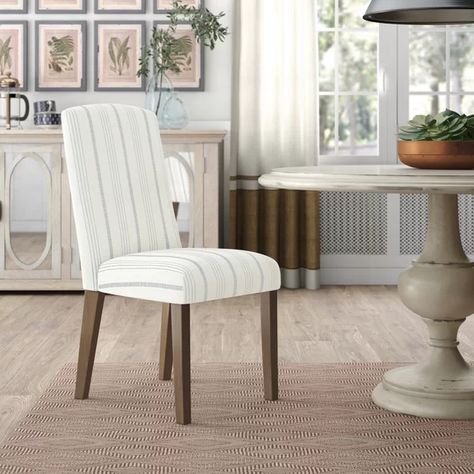 Three Posts™ Bob Stripe Upholstered Dining Chair & Reviews | Wayfair Blue Farmhouse, Parsons Dining Chairs, Accent Seating, Solid Wood Dining Chairs, Parsons Chairs, Upholstered Side Chair, Upholstered Fabric, Beachcrest Home, Kitchen & Dining Chairs