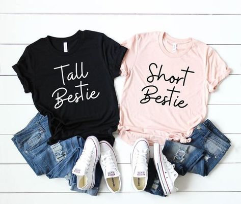 Matching T Shirts For Best Friends, Best Friend Tee Shirts, Best Friends Shirts For 2, Tall Best Friend Short Best Friend, Bestie Tshirt Ideas, Best Friend T Shirt Ideas, Disney Best Friend Shirts, Bff Shirts For 2, Best Friend Shirts For 2