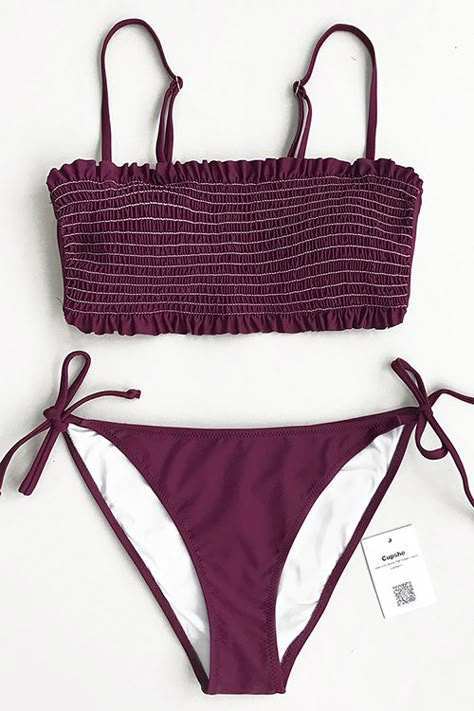 Treat yourself to something new. Tie at bottom sides and shirring design, Cupshe Violet Dream Solid Bikini Set is uniquely flattering and fascinating. FREE shipping! Update your wardrobe~ Cheap Swimwear, Swimming Suits, Just Keep Swimming, Cute Bathing Suits, Keep Swimming, Costume Intero, Beauty Dress, Summer Suits, Cute Swimsuits