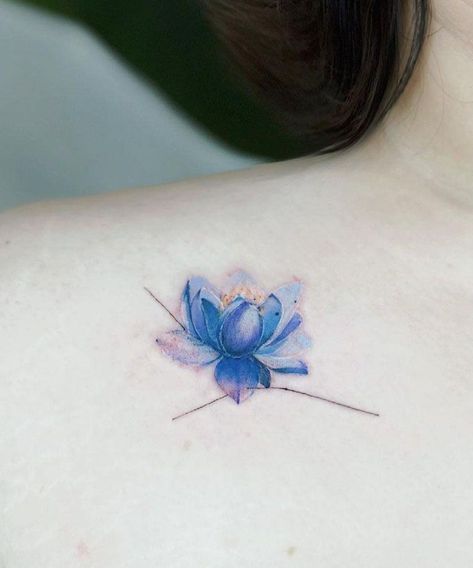 Blue Water Lily Tattoo, Delicate Water Lily Tattoo, Water Lily With Name Tattoo, Water Lily Watercolor Tattoo, Watercolour Lily Tattoo, Watercolour Lotus Tattoo, Water Lily Tattoo, Water Lily Tattoos, Lillies Tattoo