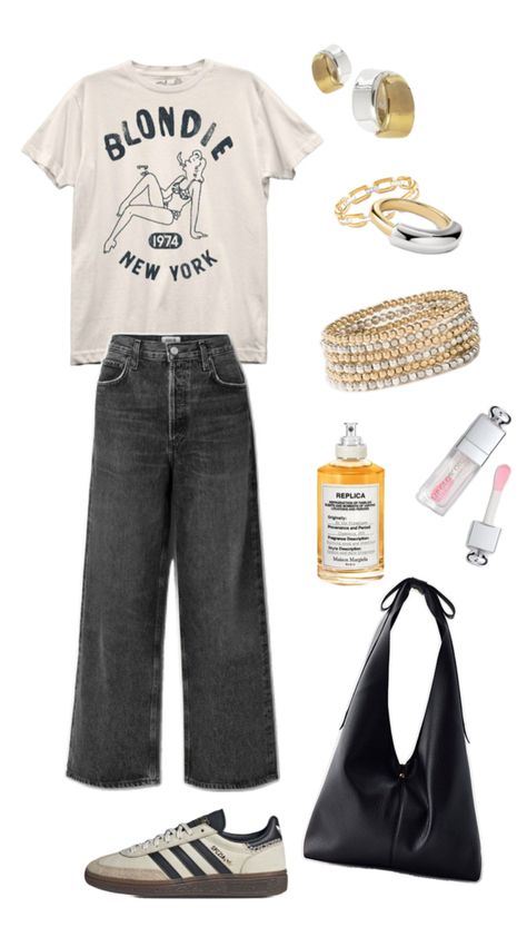 casual errands outfit - casual lunch outfit - black jeans - black and white adidas - mixed metal jewelry - gold and silver jewelry - Dior lip oil - black slouchy bag - black hobo bag - maison margiela replica perfume Casual Black Jeans Outfit, Casual Errands Outfit, Casual Lunch Outfit, Hobo Bag Outfit, Replica Perfume, Dior Lip Oil, Black Hobo Bag, Lunch Outfit, Maison Margiela Replica