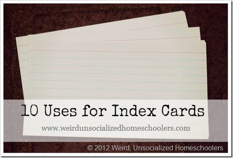 10 Uses for Index Cards www.weirdunsocializedhomeschoolers.com Uses For Index Cards, Things To Do With Index Cards Ideas, Index Cards Ideas Diy, Index Cards Ideas, Diy Index Cards, Road Schooling, Organizing Stuff, Artsy Crafts, Homeschool Fun