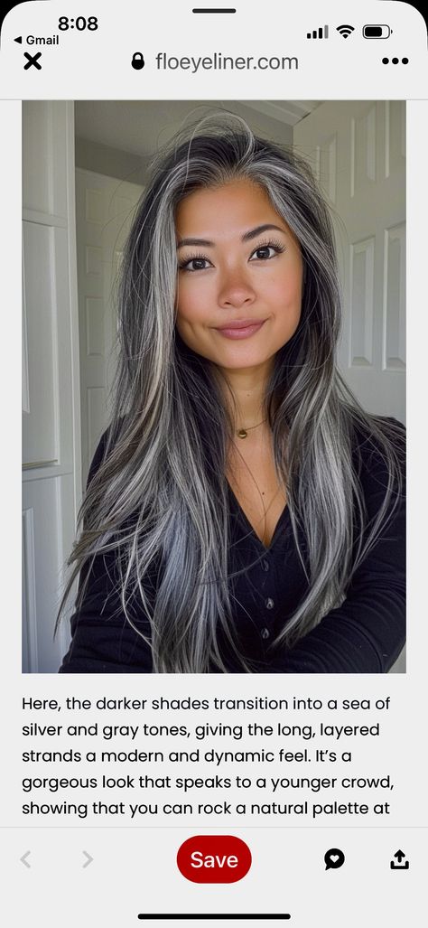 Dark Hair Grey Highlights, Grey Highlights On Dark Hair, Grey Hair Model, Long Grey Hair, Grey Hair Transformation, Ash Hair, Gorgeous Gray Hair, Going Grey, Grey Hair Inspiration