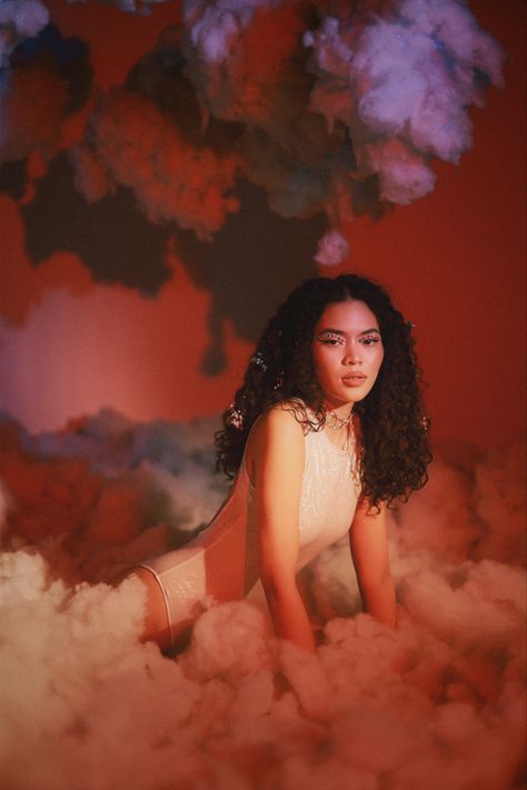 Cloud Nine Photoshoot, April Showers Photoshoot, Cloud Photoshoot Ideas, Heaven Photoshoot, Cloud Shoot, Cloud Photoshoot, Hair Shots, Red Vibe, Snow Inside