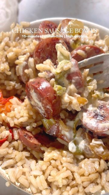 Sausage Bowls, Chicken Sausage Bowl, Sausage Bowl Healthy, Chicken Sausage Rice Bowl, Chicken Sausage Greek Bowls, Chicken Apple Sausage Meal Prep, Chicken Apple Sausage Recipes, Macro Friendly Chicken Sausage Recipes, Aidells Chicken Apple Sausage