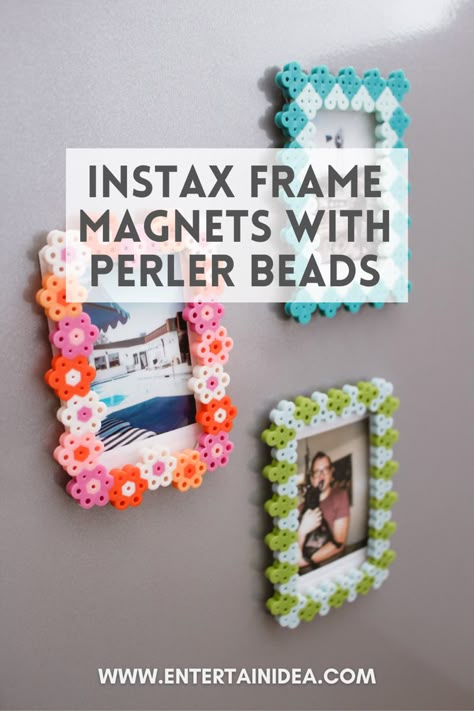 Perler Beads Frames Ideas, Preschool Polaroid Craft, Polaroid Photo Frame Diy, Crafts With Polaroid Pictures, Photo Frame Homemade, Diy Instax Frame, Perler Bead Instax Frame, Hama Bead Photo Frame, Instax Frame Ideas