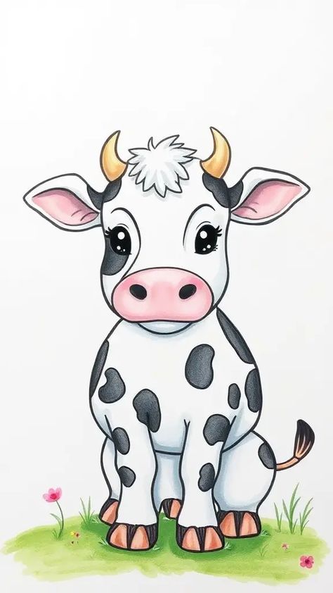 Check Out This Cute Cow Drawing & 12+ Other Cow Drawing Ideas! #drawinginspiration #drawing How To Draw A Cow, Cow Drawing Ideas, Cows Drawing, Cute Cow Drawing, Cow Drawings, Cow Cartoon Images, Cow Sketch, Cow Drawing, Holstein Cows