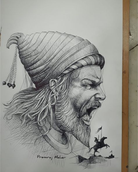 Chhatrapati Shivaji Drawing, Art Sketches Pencil Creative Artworks, Shivaji Maharaj Sketch Pencil, Shiva Sketch Pencil, Black Pen Drawing Artworks, Shiva Drawing Sketches, Bholenath Sketch, Chatrapati Shivaji Maharaj Sketch, Black Pen Art Work