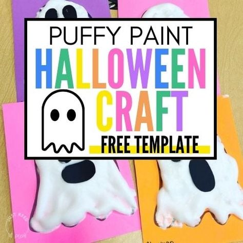 These puffy paint ghosts are the perfect preschool Halloween craft and are made with only 2 ingredients. Grab the FREE printable template on the blog! Puffy Paint Halloween Craft, Puffy Paint Ghost Craft, Puffy Ghost Craft, Ghost Preschool Crafts, Puffy Paint Ghost, Ghost Crafts Preschool, Halloween Crafts Preschool, Ghost Crafts, Foam Paint