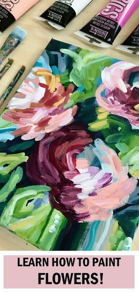 How To Paint Flowers, Easy Flower Painting, Paint Easy, Paint Flowers, Abstract Painting Techniques, Acrylic Painting Flowers, Learn How To Paint, Painting Classes, Easy Flower