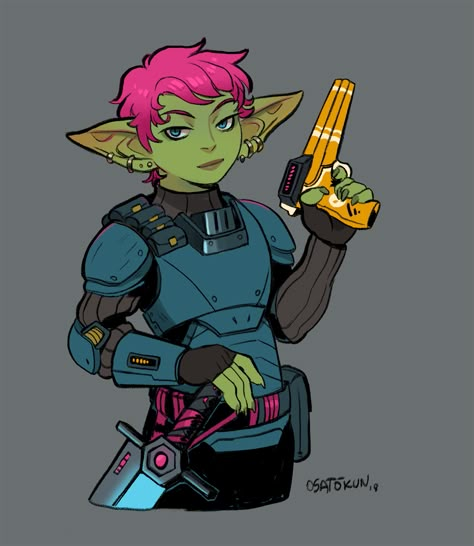 Cyberpunk Goblin, Goblin Female, Futuristic Setting, Goblin Art, Space Adventure, Green Skin, Mythical Beast, Monster Girl, Dnd Characters