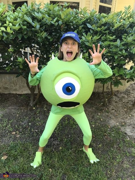 Monsters Inc. Mike Wazowski Costume Halloween Costumes Mike Wazowski, How To Make Mike Wazowski Costume, Monster Ink Halloween Costumes, Diy Mike Wazowski Costume Women, Mike Wazowski Costume Women, Monsters Inc Mike Wazowski Costume, Mike Wazowski Makeup, Diy Monsters Inc Costume, Mike Monsters Inc Costume