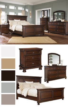 Dark Brown Bedrooms, Brown Furniture Bedroom, Ashley Homestore, Black Bedroom Furniture, Brown Bedroom, Coastal Bedrooms, Brown Furniture, Wood Bedroom, Wood Stain